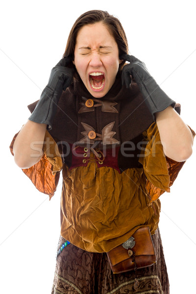Young woman shouting with fingers in her ears Stock photo © bmonteny