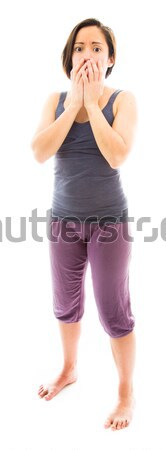 Jonge vrouw hand mond schok kaukasisch Stockfoto © bmonteny