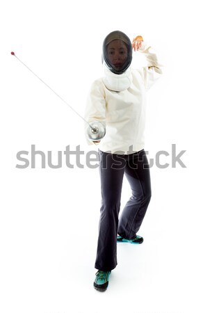 Female fencer thinking with her hand on chin Stock photo © bmonteny