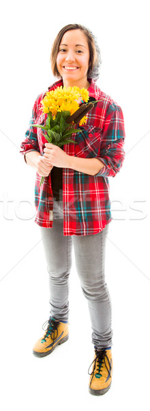 Young woman smiling with bouquet of sunflowers Stock photo © bmonteny