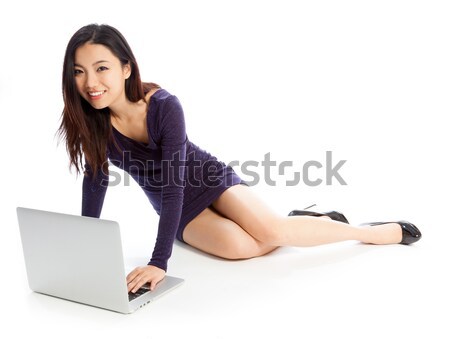 Sexy asian séance portable souriant [[stock_photo]] © bmonteny