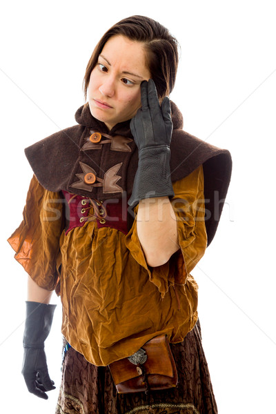 Young woman making gun with hand pointed at head Stock photo © bmonteny