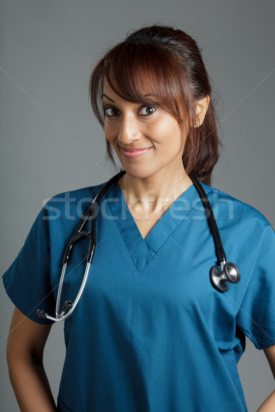 Сток-фото: привлекательный · индийской · женщину · изолированный · белый · врач