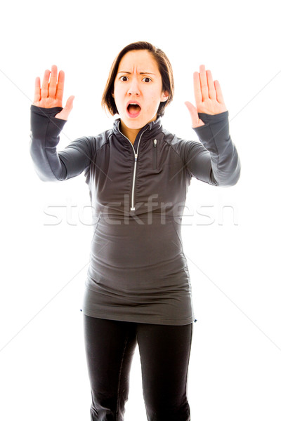 Młoda kobieta stop gest podpisania Zdjęcia stock © bmonteny