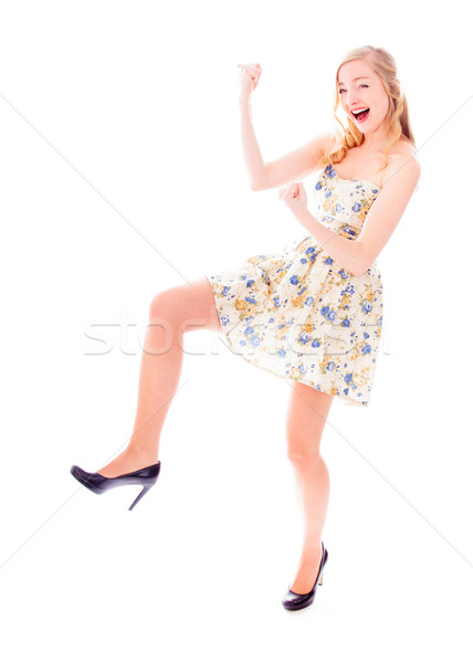 Młoda kobieta sukces sukienka pięść szczęścia Zdjęcia stock © bmonteny
