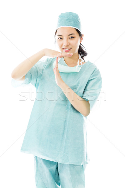 Asian female surgeon showing timeout signal Stock photo © bmonteny