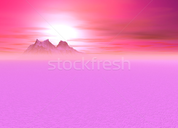 [[stock_photo]]: Romantique · rose · montagne · nuages · coucher · du · soleil