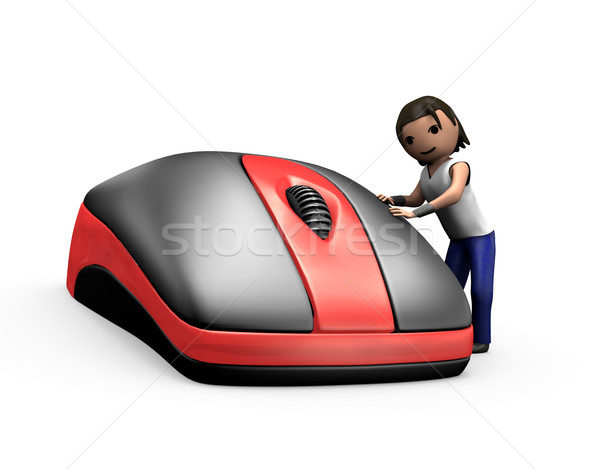 3d Young Man Clicking PC Mouse Stock photo © bobbigmac