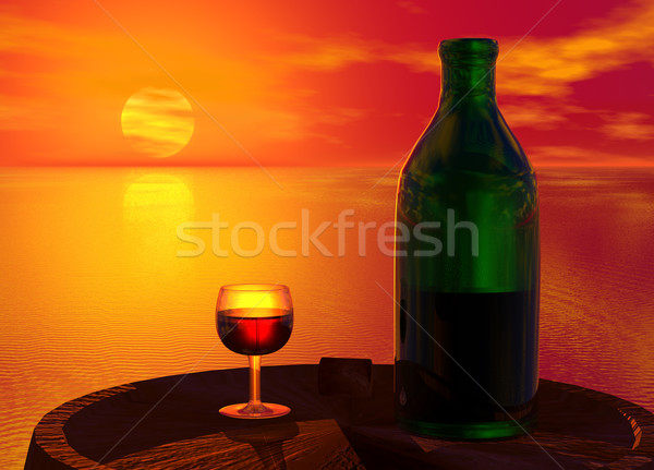 Grünen Flasche Glas Wein Barrel Himmel Stock foto © bobbigmac