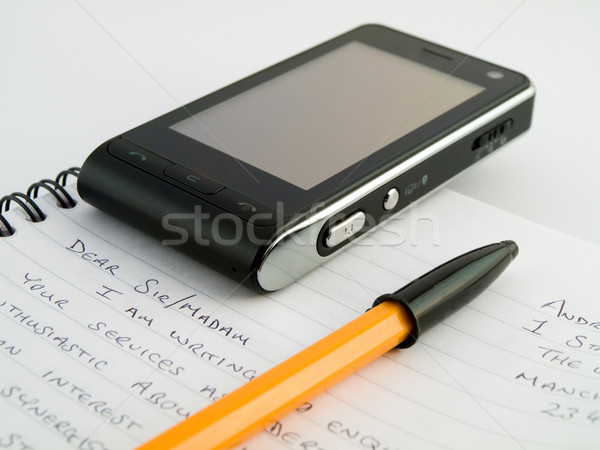 Lettre stylo téléphone portable bureau téléphone [[stock_photo]] © bobbigmac