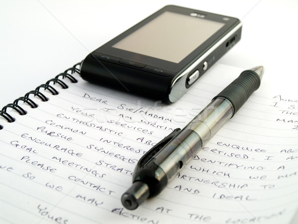 Handschriftlich Schreiben Stift Mobiltelefon schriftlich Handy Stock foto © bobbigmac
