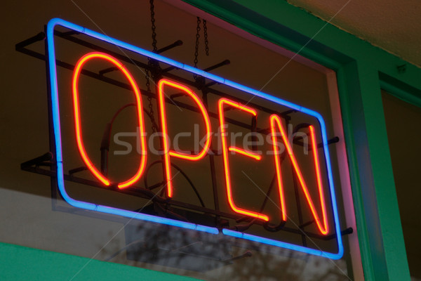 Neon Winkel rot blau Leuchtreklame Stock foto © bobkeenan