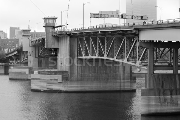 Ponte nebuloso giorno fiume bianco nero acqua Foto d'archivio © bobkeenan