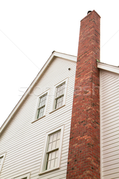 白い家 赤 煙突 サイド スタイル ストックフォト © bobkeenan