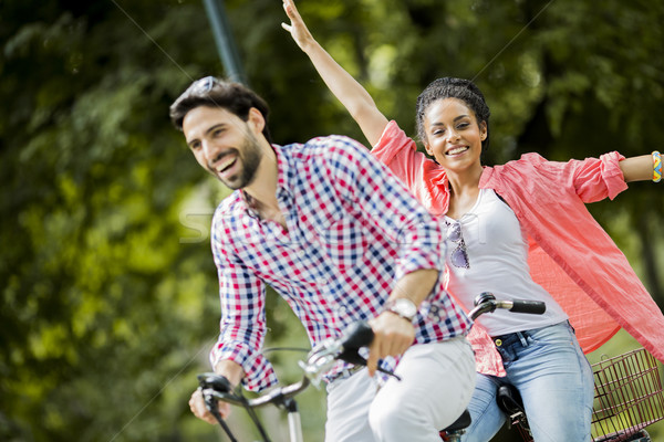 Paardrijden tandem fiets boom man Stockfoto © boggy