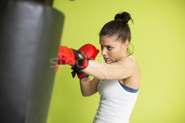Woman boxing workout in in a new light gym Stock photo © boggy