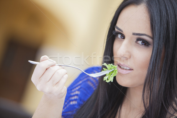 Menina alimentação olho feliz moda cabelo Foto stock © boggy