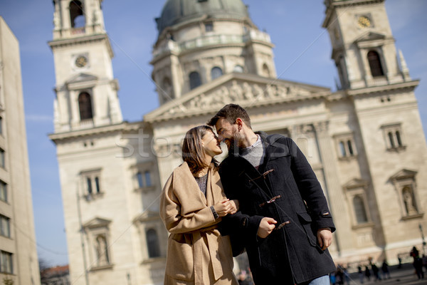 Stock fotó: Szerető · pár · Budapest · Magyarország · bazilika · mögött