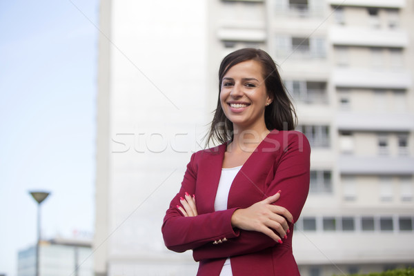 Portré fiatal üzletasszony iroda visel piros Stock fotó © boggy