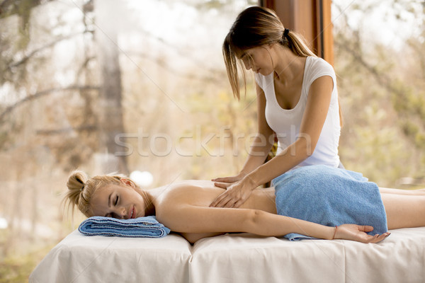 Vue belle blond femme massage [[stock_photo]] © boggy