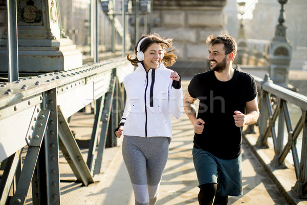 Fiatal pér fut reggel jó szokás nő Stock fotó © boggy
