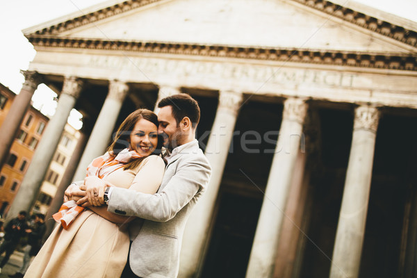 Loving couple in front of the Pantheon in Rome Stock photo © boggy