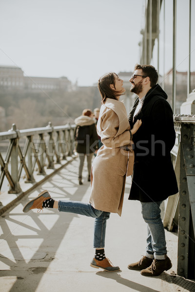 Stock photo: Loving couple on Chain bridge, Budapest