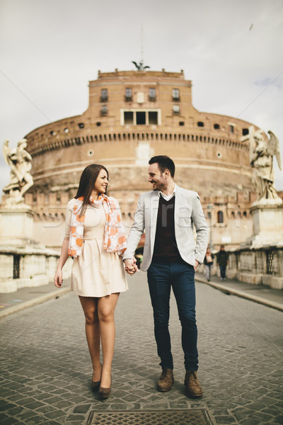 Loving couple by the Castel Sant'Angelo in Rome, Italy Stock photo © boggy