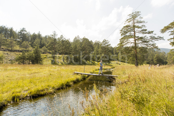 Stock foto: Junger · Mann · Kreuze · Berg · Stream · Ansicht