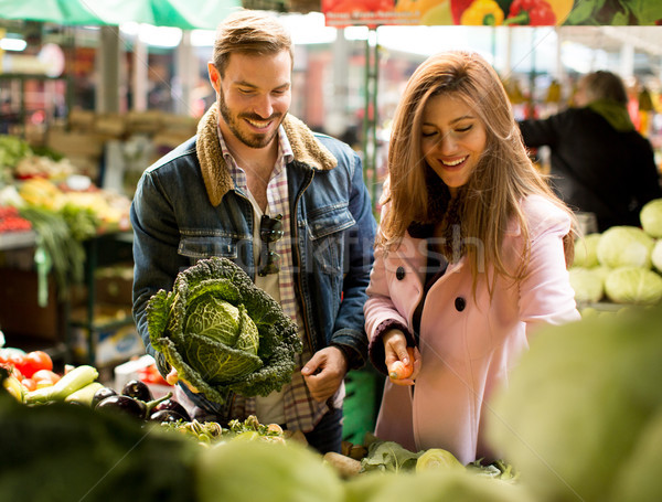 Stockfoto: Paar · voedsel · markt · kopen · vruchten