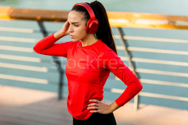 [[stock_photo]]: Actif · jeunes · belle · femme · courir · promenade · vue