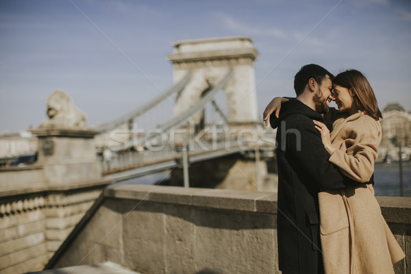 Couple in love hugging with magnificent view of Budapest, Hungar Stock photo © boggy