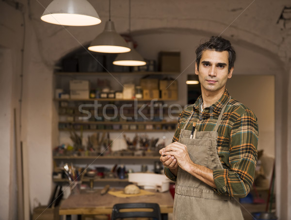 élégant jeune homme poterie atelier argile [[stock_photo]] © boggy