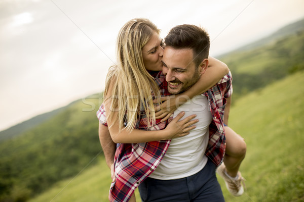 Stock foto: Liebevoll · Frühling · Natur · jungen · Mann