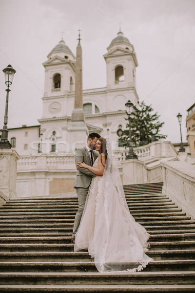 Stok fotoğraf: Genç · düğün · çift · İspanyolca · merdiven · Roma