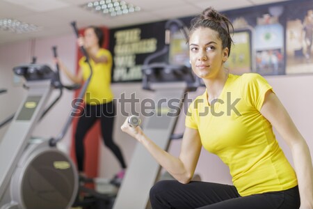 Jeune femme formation gymnase joli aviron machine [[stock_photo]] © boggy