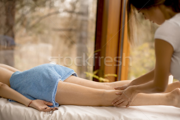 Vue belle blond femme massage [[stock_photo]] © boggy