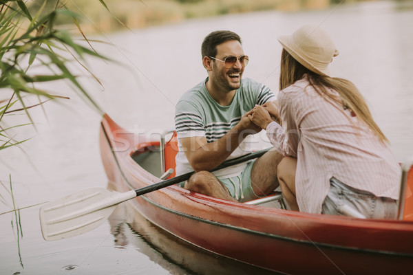 Affectueux couple aviron lac été jour [[stock_photo]] © boggy