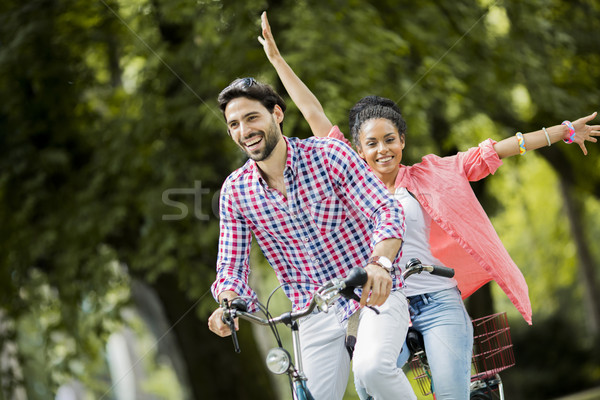 Paardrijden tandem fiets boom man Stockfoto © boggy