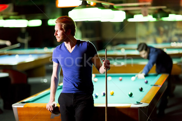 Foto stock: Billar · retrato · joven · jugando · billar · mesa