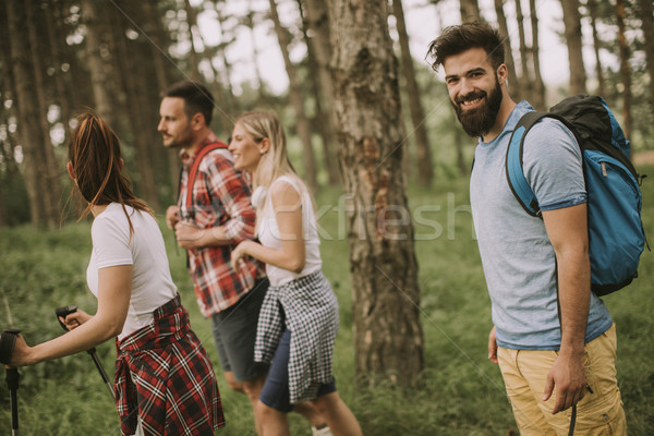 Group of young people are hiking in mountain Stock photo © boggy