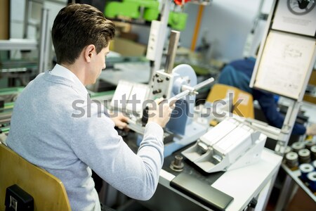 Jóképű fiatalember dolgozik bútor gyár fa Stock fotó © boggy