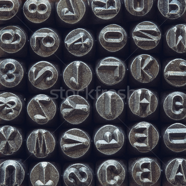 Druckerpresse Briefe Detail Jahrgang Typografie Stock foto © boggy