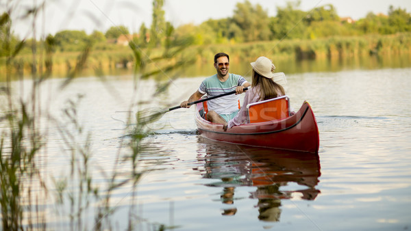 Affectueux couple aviron lac été jour [[stock_photo]] © boggy