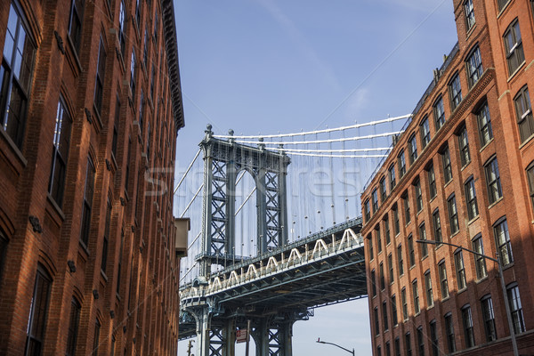 Parede de tijolos edifícios manhattan ponte Nova Iorque vermelho Foto stock © boggy
