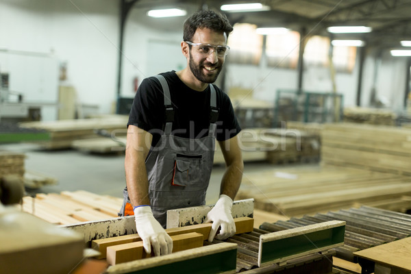 Przystojny młody człowiek pracy tarcica fabryki meble Zdjęcia stock © boggy