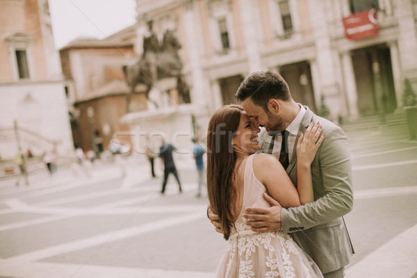 Young wedding couple on Capitoline hill in Rome Stock photo © boggy