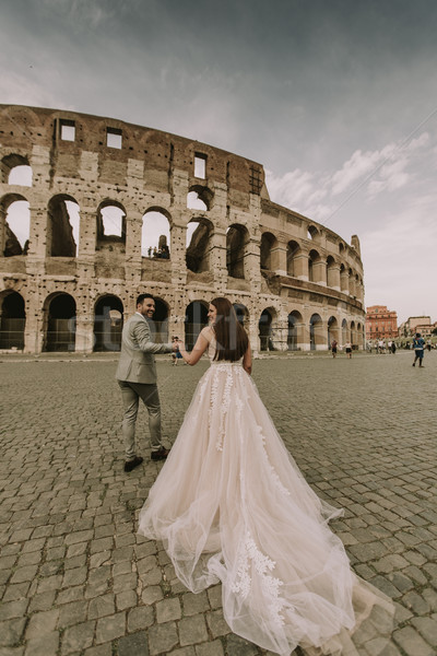 Foto stock: Jovem · casamento · casal · coliseu · Roma · Itália