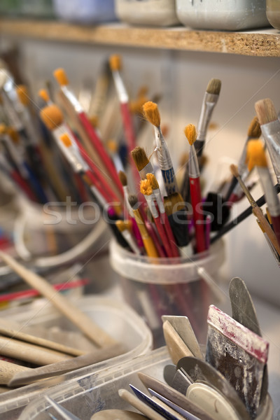 Foto stock: Cerámica · herramienta · primer · plano · detalle · mesa · madera