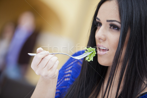 Menina alimentação olho feliz moda cabelo Foto stock © boggy